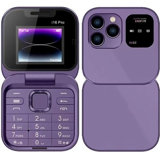 Телефон МИНИ i16 PRO mini раскладушка фиолетовый
