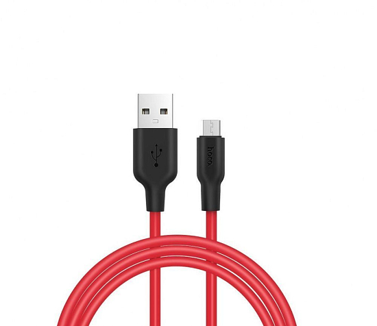 Кабель USB <--> microUSB  1.0м HOCO X21 красный, чёрная вставка