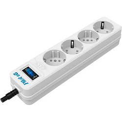 Сетевой фильтр  1.8м PILOT Mini, 4 розетки, с выкл., с/з, предохранитель, белый