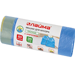 Мешки для мусора с завязками 60л синие в рулоне 20 шт прочные, ПНД 12 мкм, 55х62см, LAIMA, 601397