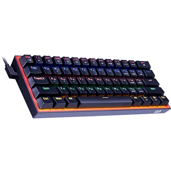 Клавиатура REDRAGON Fizz RU, радужн, 61кн, черный/красный (70671)