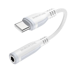 Переходник Jack 3.5 <--< Type-C BOROFONE BV17, металл, белый