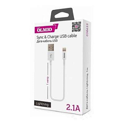 Кабель USB <--> Lightning  1.0м OLMIO DELUXE белый, 2.1A