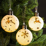 Набор шаров «Золотистые узоры» 3 шт., батарейки, 1 LED, свечение тёплое белое