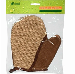 Мочалка из рами БАННЫЕ ШТУЧКИ, варежка с хлопком, 18х21 см, medium, для бани и сауны 40363