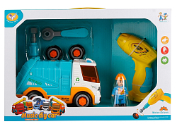 Игровой набор JIALEGU TOYS "Мусоровоз" (20 см, шуруповёрт, инструм., звук, фигурка водителя)
