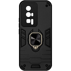 Силиконовый чехол DF для Xiaomi Poco F5 Pro DF poArmor-01 (black) с пластиной для магнитного держателя и кольцом