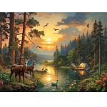 Холст с красками по номерам "Закат над лесной рекой" (30цв.) 40х60 см