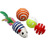 Набор игрушек для кошек: мышь и шарики из сизаля и пластика, микс цветов 2603384