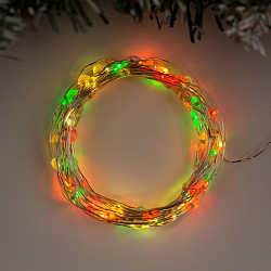Гирлянда "Нить" 5 м роса, IP20, серебристая нить, 100 LED, свечение RGB, переливы, 3 х AA