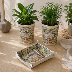 Набор кашпо бежевые цветы 2 шт. + поднос бежевый 1 шт. (уп.18х13х13)