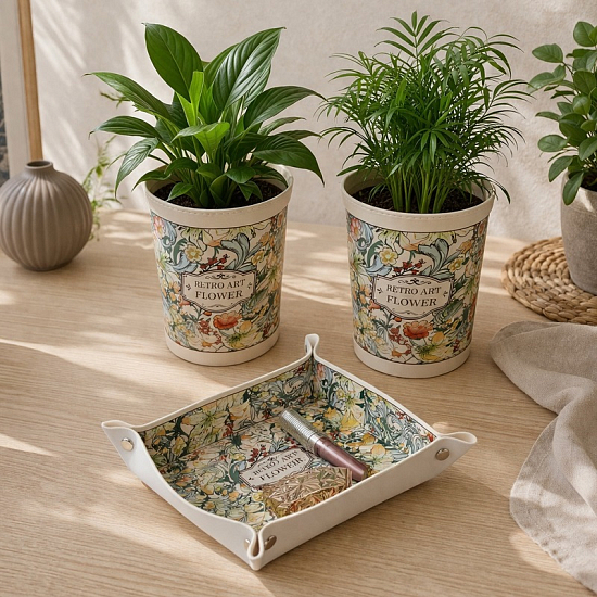 Поднос маленький цветы бежевый