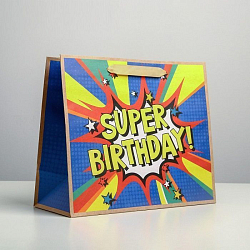 Пакет крафтовый горизонтальный Super birthday, ML 27 × 23 × 11.5 см   4764581