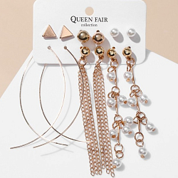 Серьги набор 6 пар "Жемчужные" весна, цвет белый в золоте