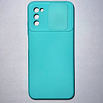 Задняя накладка AKSS для Samsung Galaxy A03S, бирюзовый, с бархатом внутри (раздвижное окно)