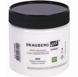 Гуашь художественная 1 шт., BRAUBERG ART CLASSIC, баночка 220 мл, БЕЛИЛА ТИТАНОВЫЕ, 191583