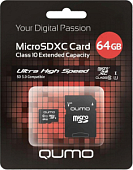 Micro SD 64Gb QUMO Class 10  Pro UHS-I U3 (45/90 Mb/s) с адаптером SD