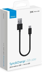 Кабель USB <--> microUSB  3.0м DEPPA черный