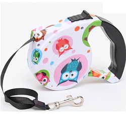 Рулетка с поводком-лентой, резиновая ручка, 5 м, вес животного до 15 кг, совы