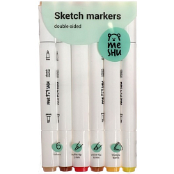 Набор двусторонних маркеров для скетчинга MESHU 6 цветов (осенние цвета)