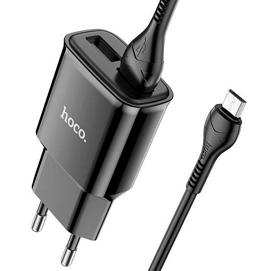 Сетевое ЗУ 2USB 2.4A HOCO C88A Black, microUSB