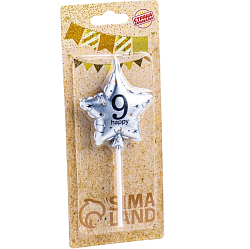 Свеча в торт на шпажке "Воздушный шарик.Звезда", цифра 9, 11х5 см, серебряная 7663065