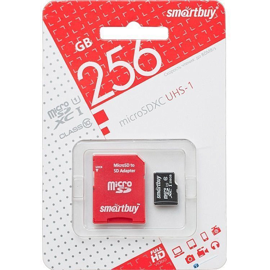 Micro SD 256Gb Smart Buy Сlass 10  Pro UHS-I U3 (70/90 Mb/s) с адаптером SD