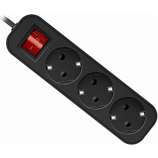 Сетевой удлинитель  1.8м DEFENDER G318 3 розетки, с/з, 10А, черный
