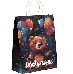 Пакет Поздравление от мишки, 25×12×32 см