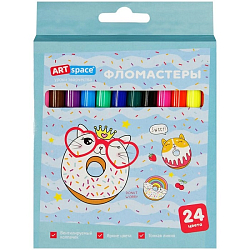 Фломастеры ArtSpace "Кот-сластена", 24цв., смываемые, картон, европодвес WP24_27022