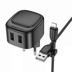 Сетевое ЗУ 2USB 2.1A BOROFONE BAS21A, черный, кабель USB - Lightning