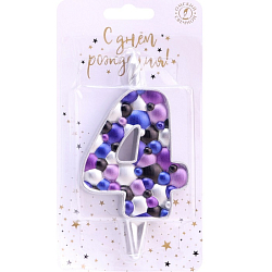 Свеча для торта "Пузырьки", цифра "4", 10 см, серебро 10642864