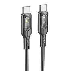 Кабель Type-C <--> Type-C  1.2м HOCO U120 Transparent Explore, PD 60Вт, чёрный