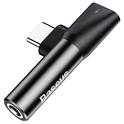 Переходник Jack 3.5 <--> Type-C/Type-C BASEUS L41 металл, серебряный, чёрная вставка