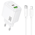 Сетевое ЗУ 1USB/1Type-C HOCO CS55A белое, Type-C-Lighting