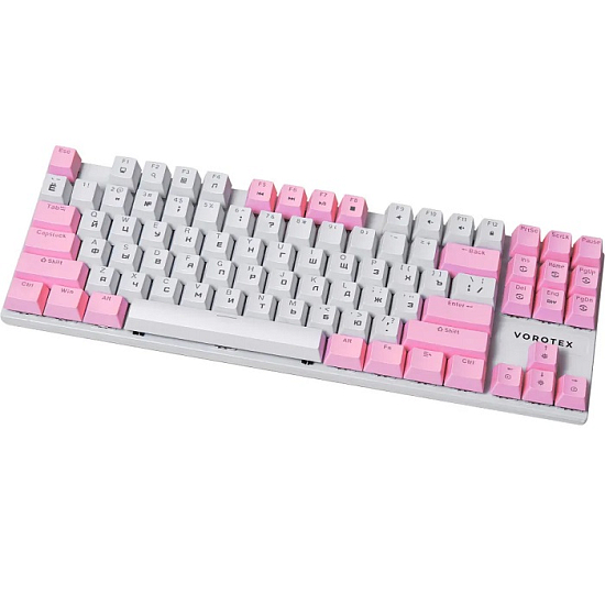 Клавиатура VOROTEX K87S Red Switch, Белый,розовый