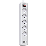 Сетевой фильтр  2.0м QUMO Power Bar  5SP4U (P-0005), белый, 5 розеток, 10A (48579)