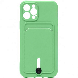 Задняя накладка ZIBELINO Card Holder для iPhone 13 Pro (салатовый) с выталкивателем карты