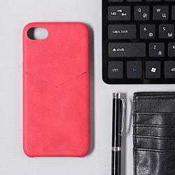 Задняя накладка LuazON для iPhone 7/8/SE (2020), с отсеком под карты, кожзам, красный   5864455