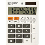 Калькулятор настольный BRAUBERG ULTRA-08-WT, КОМПАКТНЫЙ (154x115 мм), 8 раз, дв пит,  БЕЛЫЙ, 250512