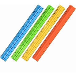 Линейка пластик 30 см BRAUBERG, с держателем, прозрачная, неоновая, ассорти, 210843