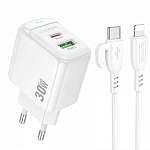 Сетевое ЗУ 1USB/1Type-C 3A BOROFONE BAS45A White, Type-C-Lightning, 30Вт