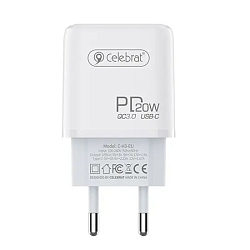 Сетевое ЗУ 1Type-C 3A CELEBRAT C-H3-EU металл, белый