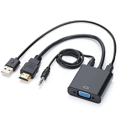 Переходник HDMI >--> VGA GoPower Premium черный, с питанием со звуком