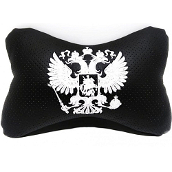 Подушка-косточка ГЕРБ белая вышивка, эко-кожа