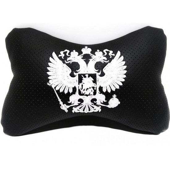 Подушка-косточка ГЕРБ белая вышивка, эко-кожа