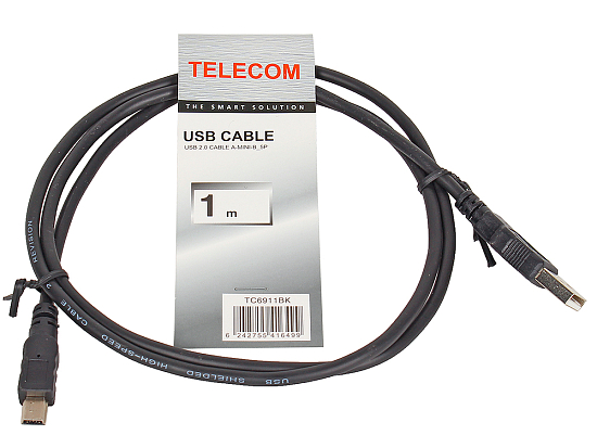 Кабель USB <--> miniUSB  1.0м TELECOM чёрный