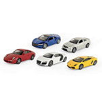 Набор WELLY 1:60, Lambo Gallardo, Porsche 911, Audi R8, Merc C63, Honda NSX, 5 шт.