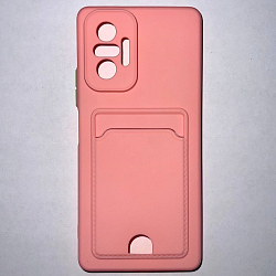 Силиконовый чехол BUTTON для Xiaomi Redmi NOTE 10 PRO (2021) розовый , с карманом для пластик карт
