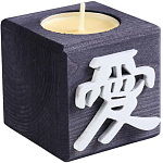 Свеча в деревянном подсвечнике "Куб, Иероглифы. Любовь", эбен, аромат манго 5664452